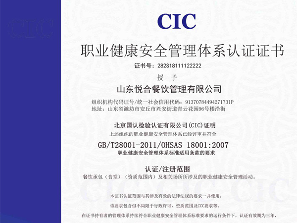 职业健康管理体系认证